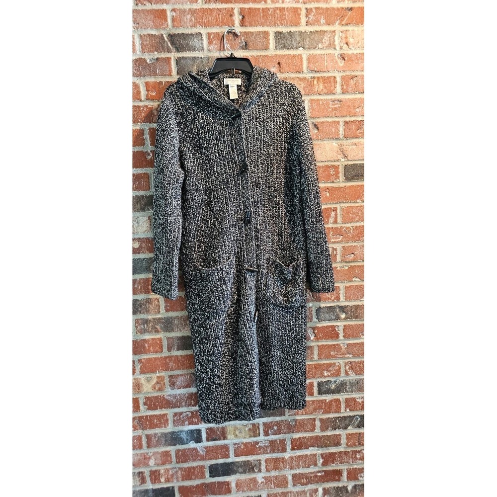 Jones New York sz L‎ Marled Wool HOODED Poet Heavy Chunky Cardigan Sweater
